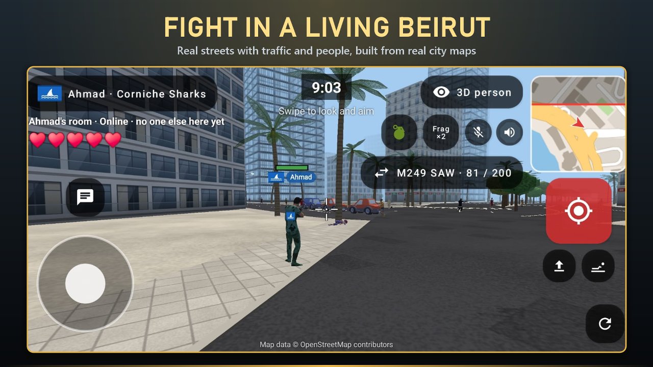 Third person in camouflage on a street with cars and people